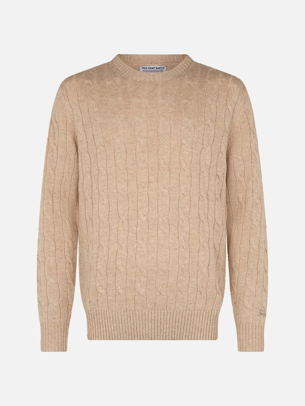 Man beige blended cashmere crewneck sweater Regent