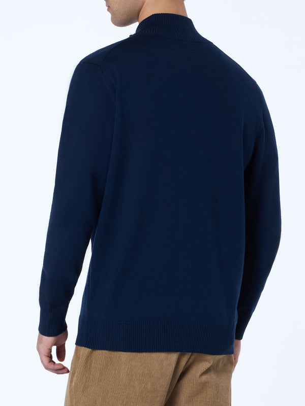 Man blue navy cardigan Savile in merino wool