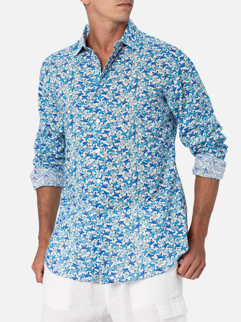 Camicia da uomo in mussola di cotone Sikelia con stampa granchio