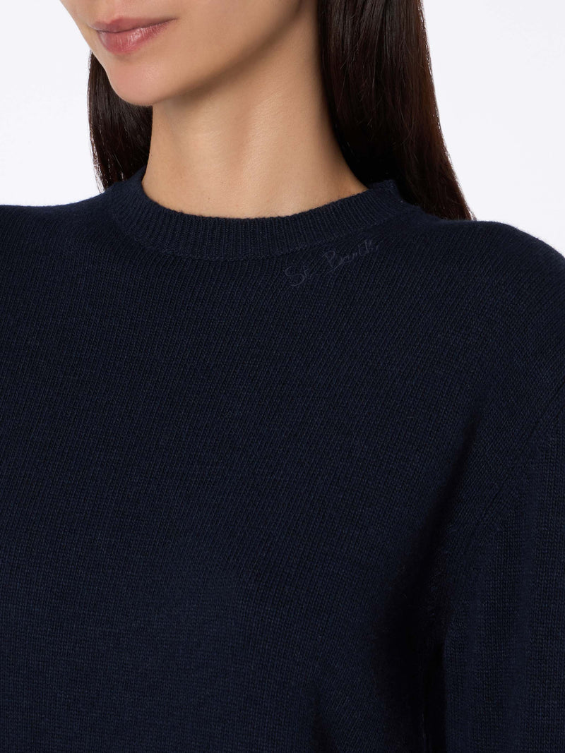 Woman blended cashmere navy blue sweater Sorbonne