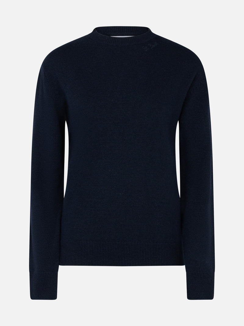 Woman blended cashmere navy blue sweater Sorbonne