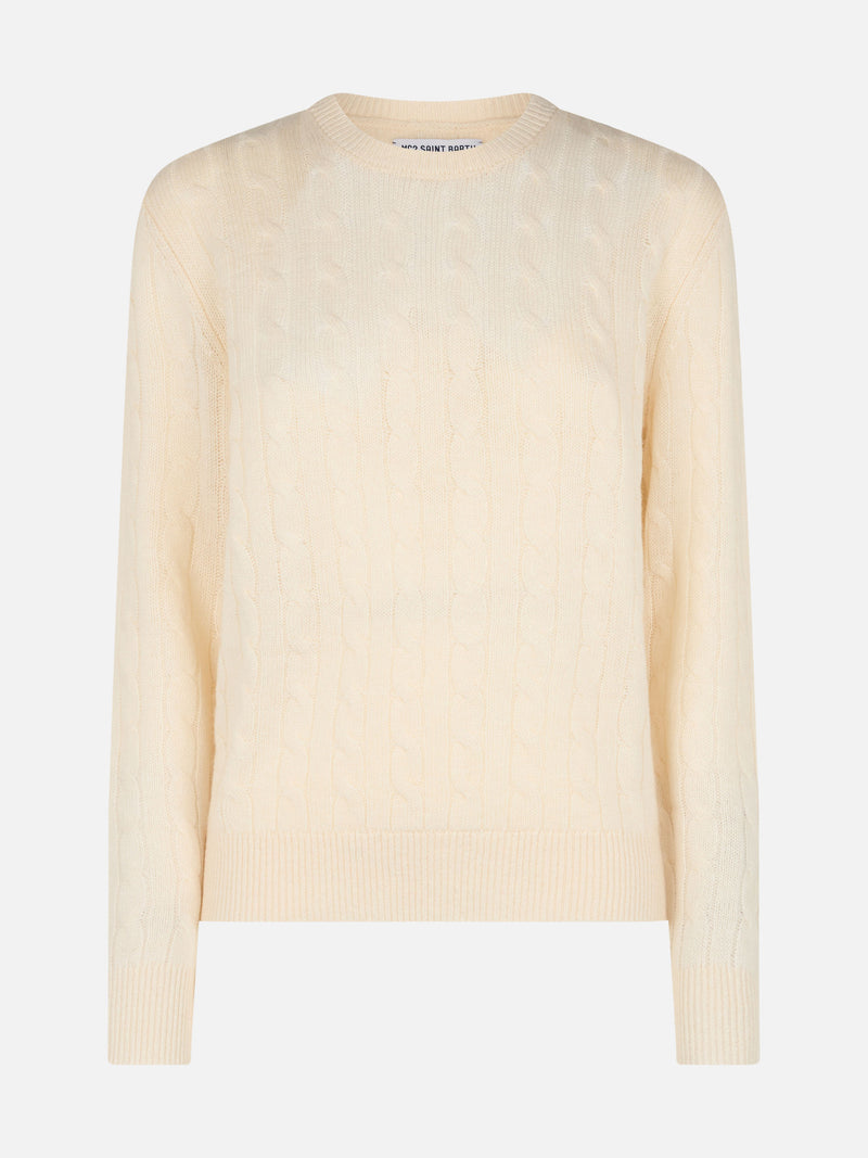 Woman blended cashmere cable knit off-white sweater Sorbonne