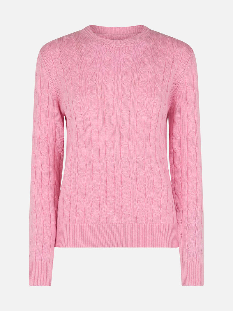 Woman blended cashmere cable knit pink sweater Sorbonne