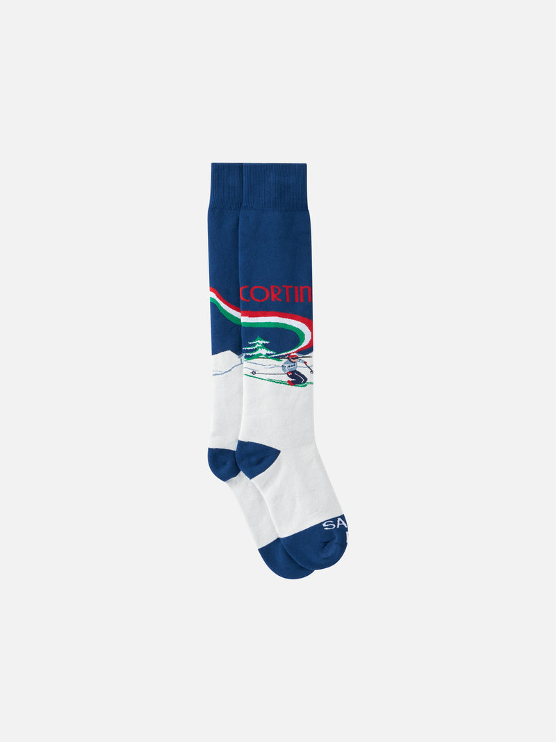 Man long socks with cortina skiers print