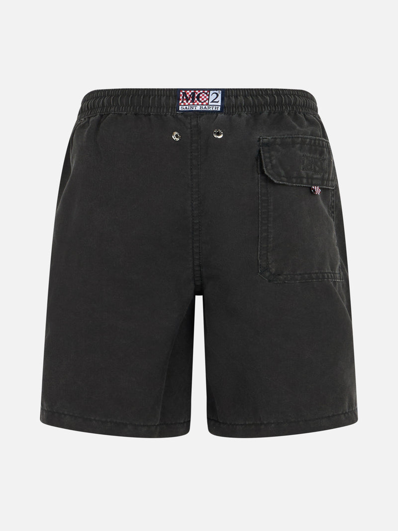 Schwarze klassische Badeshorts für Jungen Tender mit Piratenstickerei