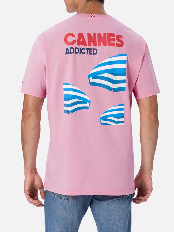 Herren-T-Shirt aus Baumwolle mit platziertem „Cannes Addicted“-Postkartendruck