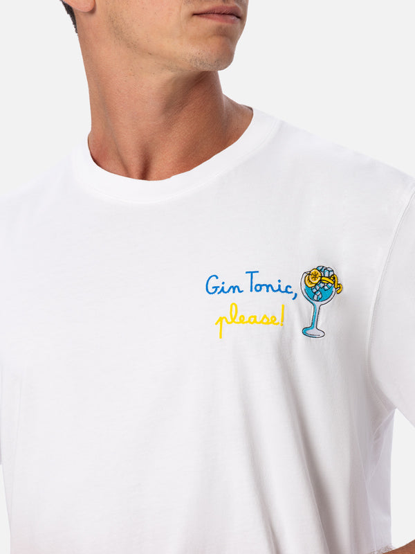 Man cotton t-shirt with Gin Tonic, please! embroidery