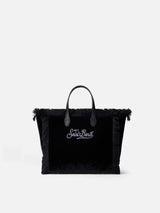 Borsa a mano Mini Vanity in velluto nero con logo Saint Barth in strass