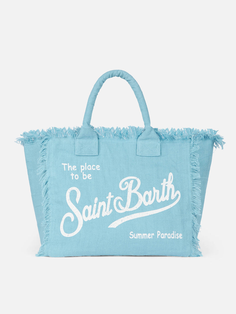 Light blue Vanity Linen tote bag with embroidery
