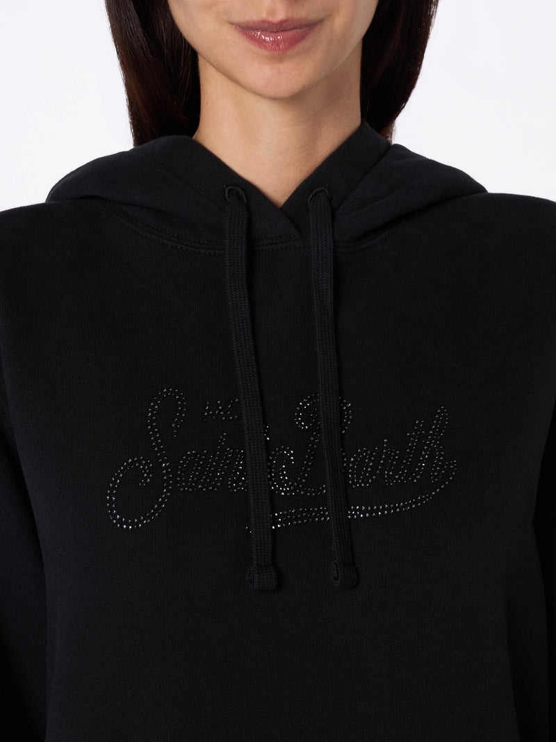 Woman black sweatshirt Virginia with rhinestones