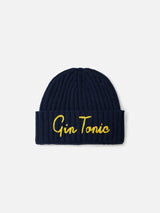 Man ribbed blue hat Wengen with embroidery Gin Tonic