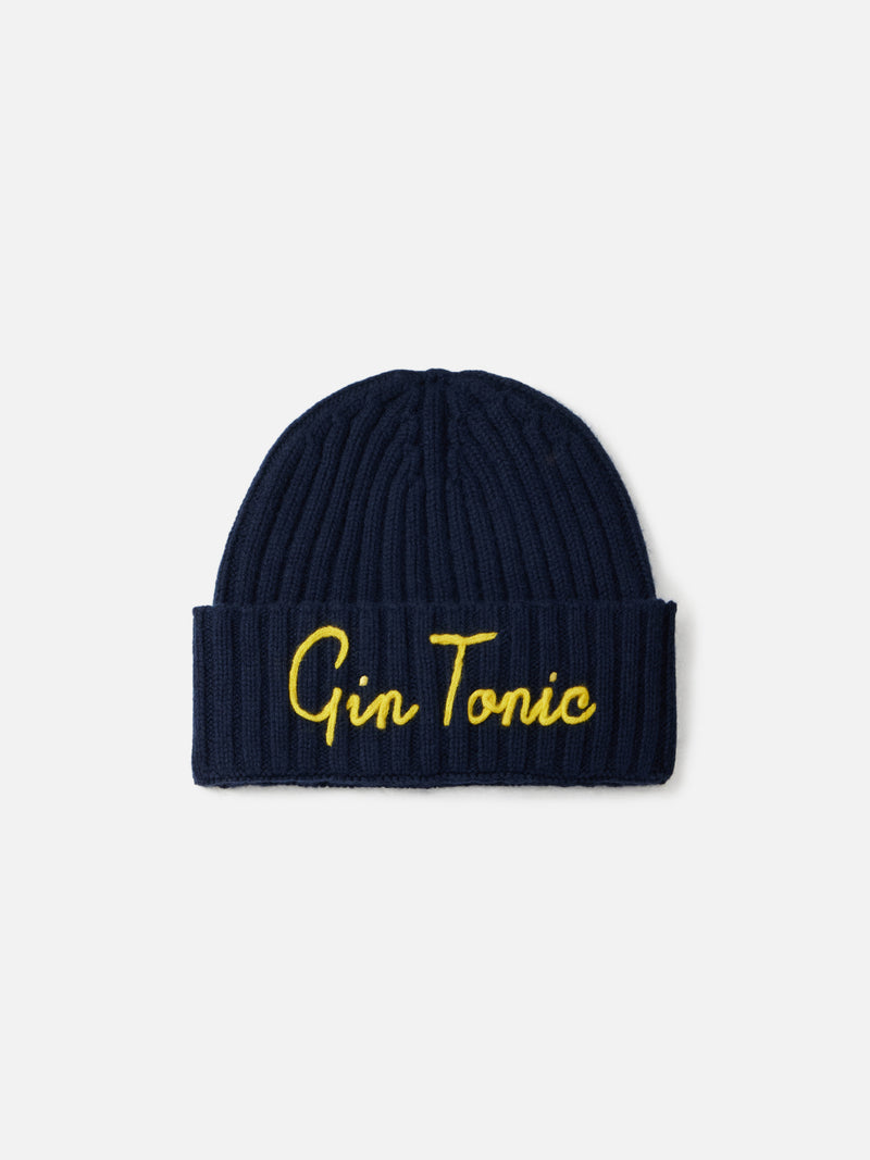 Man ribbed blue hat Wengen with embroidery Gin Tonic