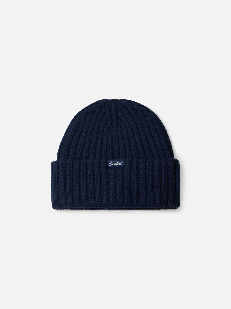 Man ribbed blue hat Wengen with embroidery Gin Tonic