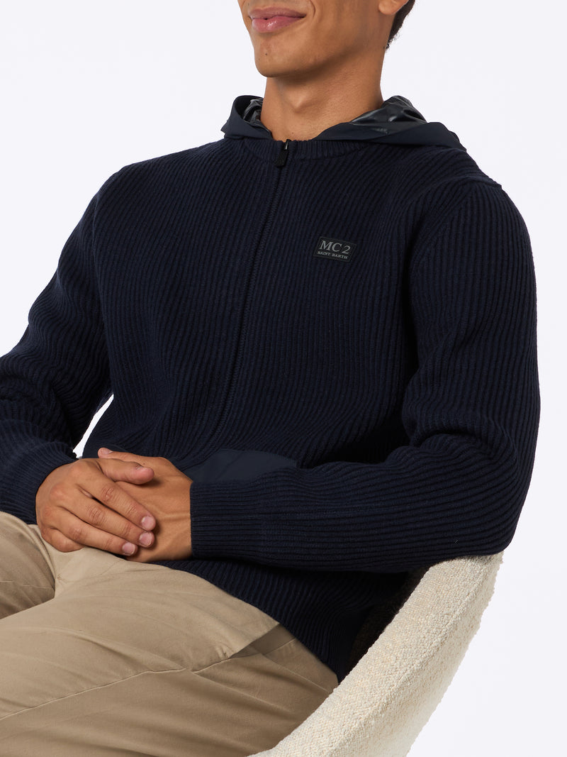 Full zip sweater Wiberg with technic fabric hoodie and pockets