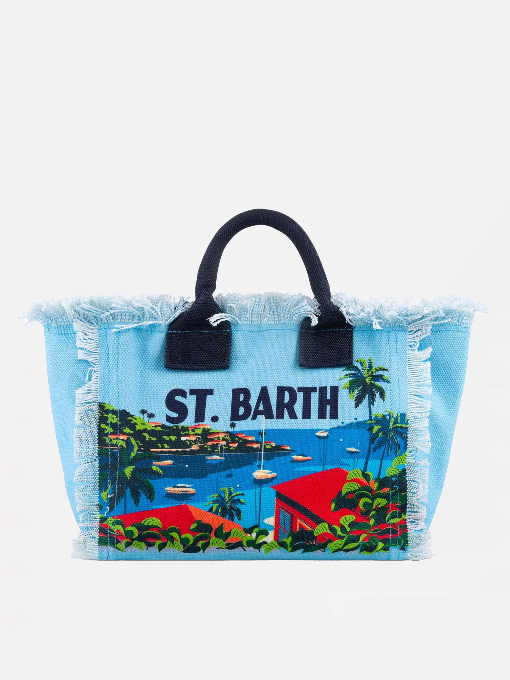 Colette canvas handbag with St. Barth postcard print – MC2 Saint Barth