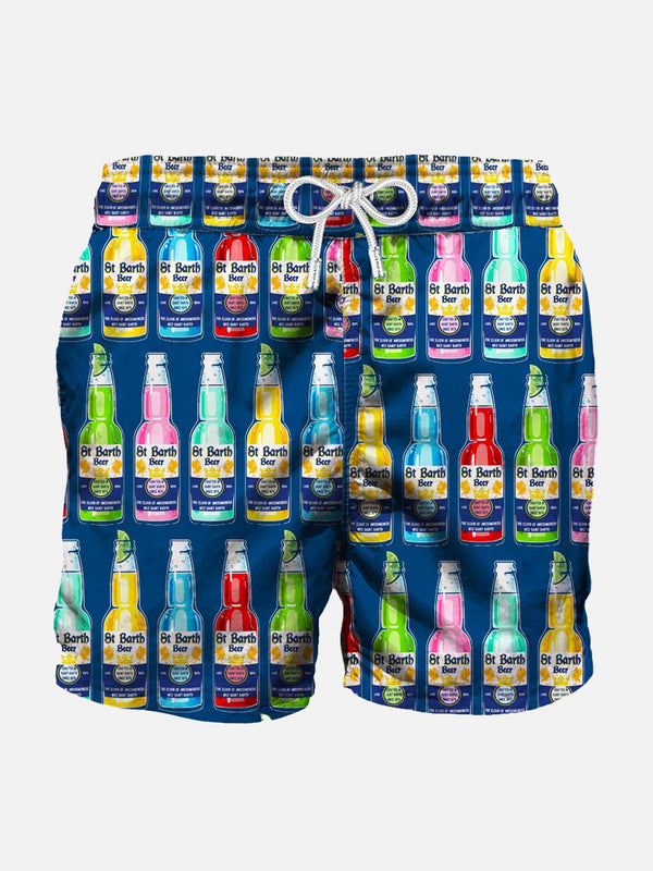 Badeshorts mit mehrfarbigem Bier-Allover-Print