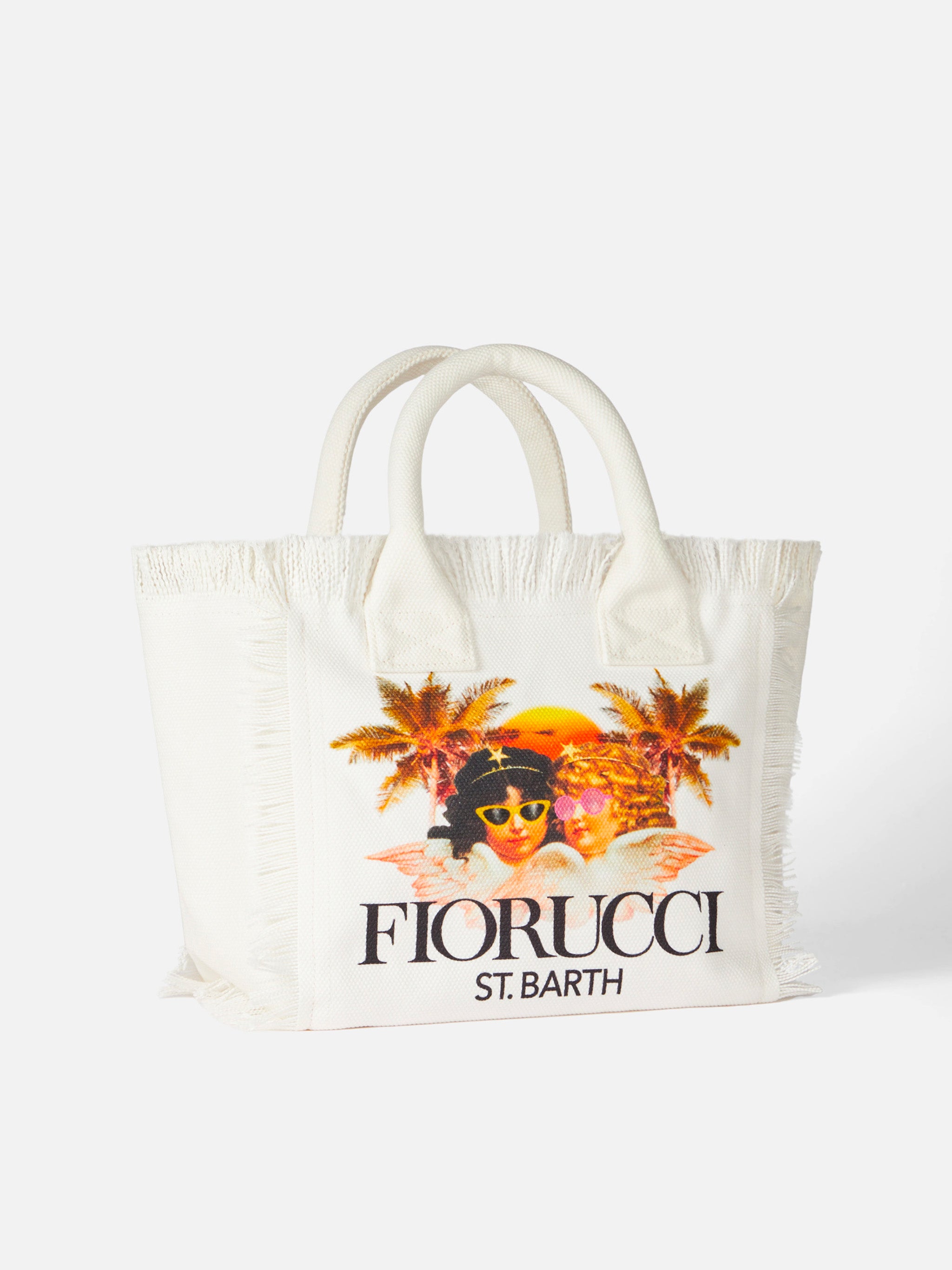 Colette white cotton canvas handbag with Fiorucci Angels print | FIORU ...