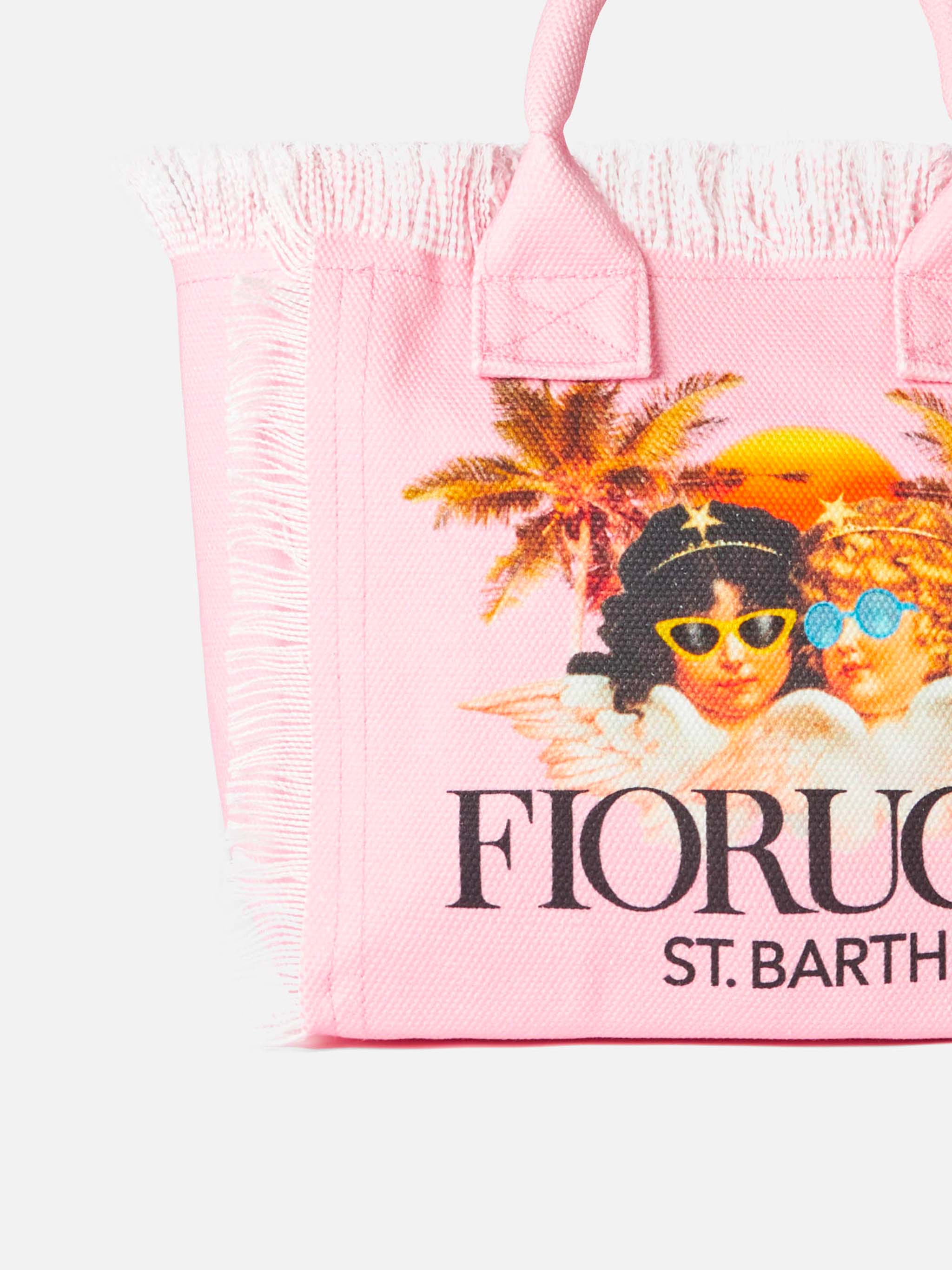 Colette pink cotton canvas handbag with Fiorucci Angels print | FIORUC ...