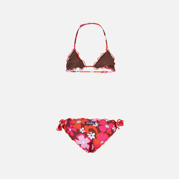 Bikini da bambina a triangolo con stampa fiori