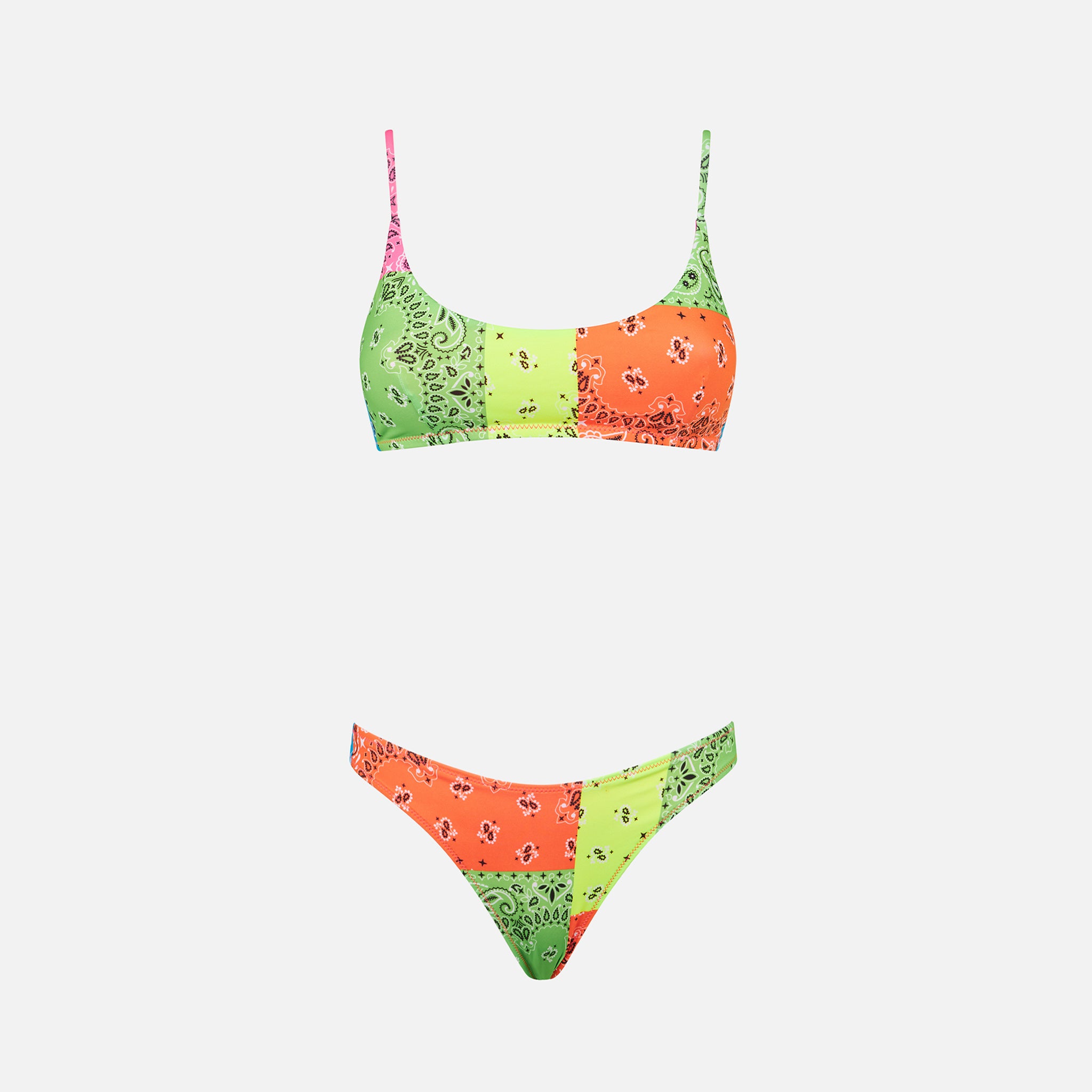 Woman Bralette Bikini With Fluo Bandanna Print Mc2 Saint Barth 