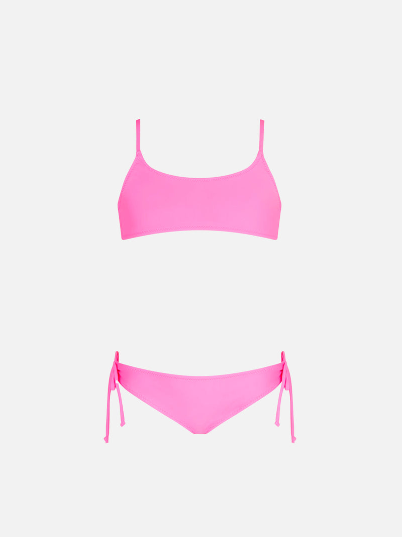 Bikini da bambina a bralette rosa fluo 