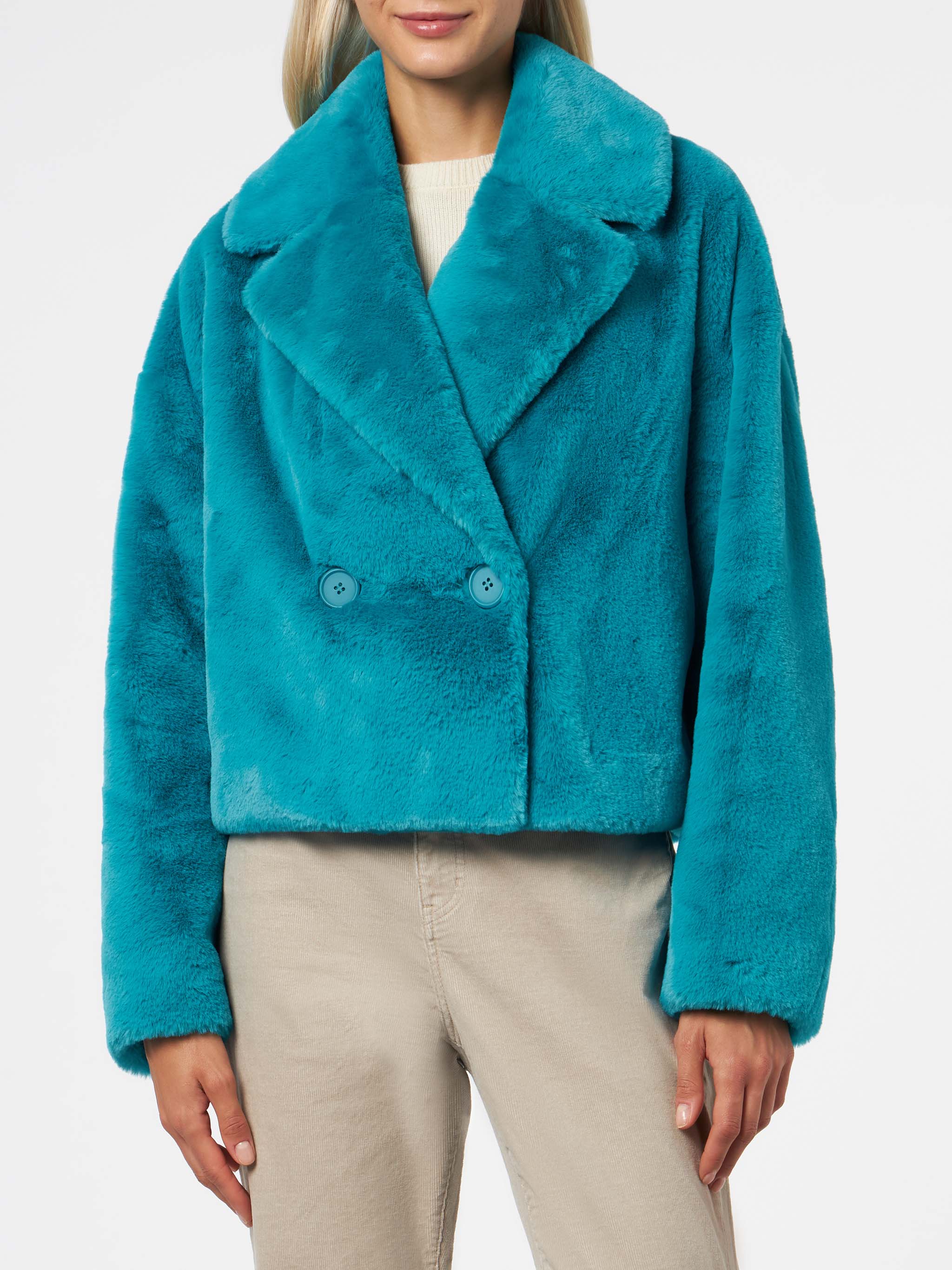 Woman furry short teal jacket – MC2 Saint Barth