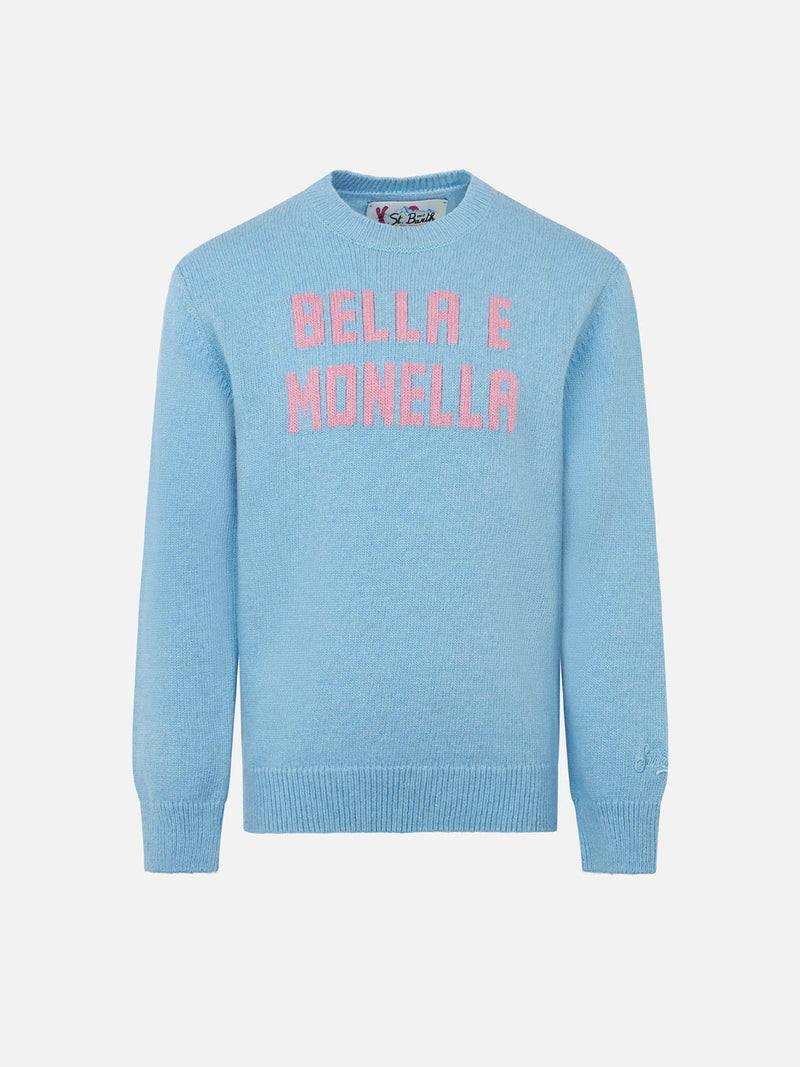 Girl crewneck sweater with Bella e Monella print