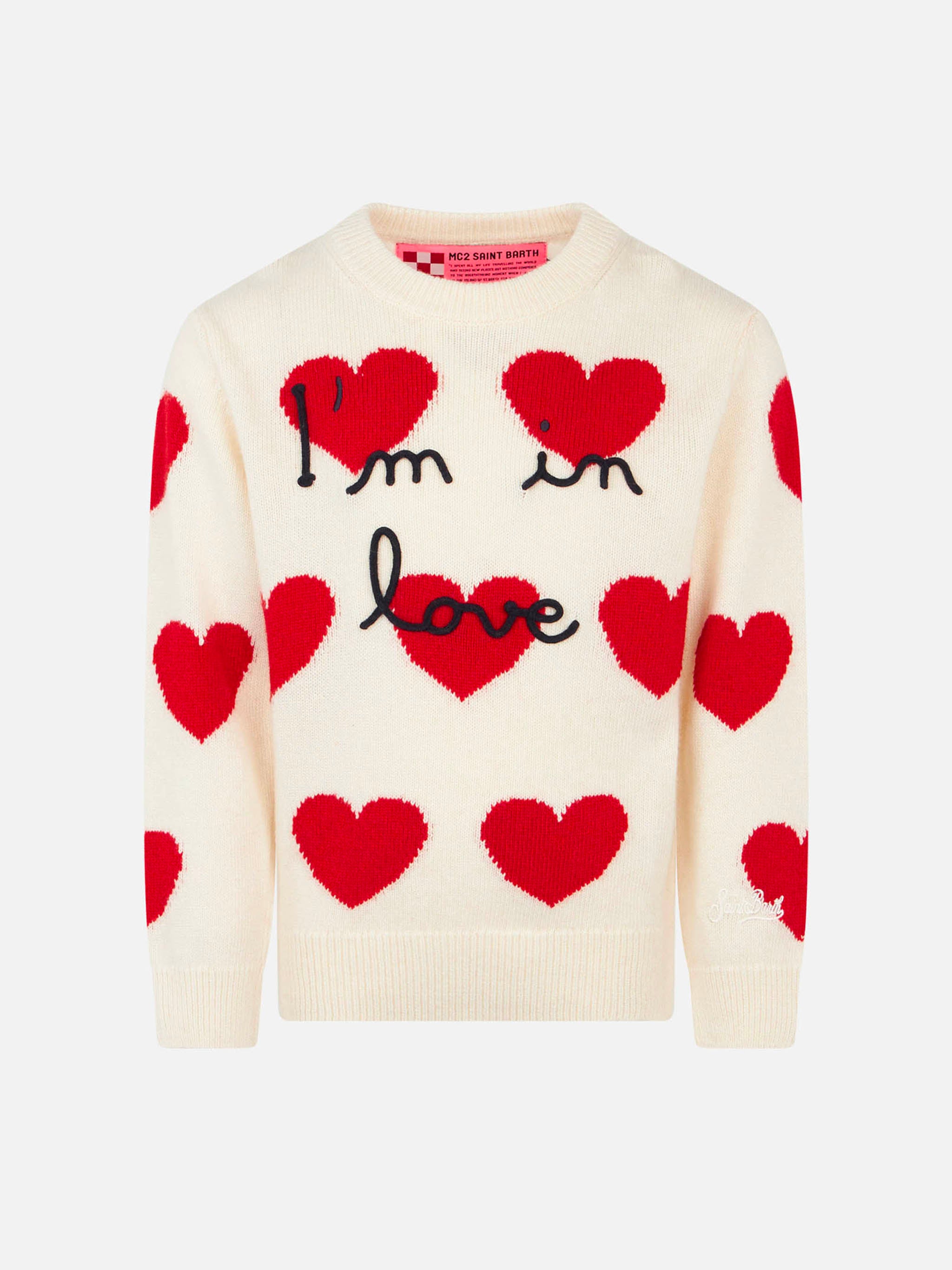 Girl white sweater with heart jacquard print – MC2 Saint Barth