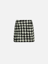 Girl fringed wooly skirt with pied de poule print