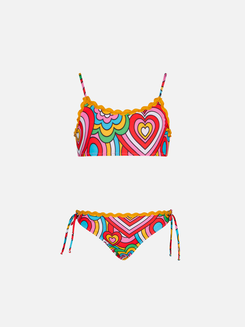 Bikini da bambina a bralette con stampa multicolore