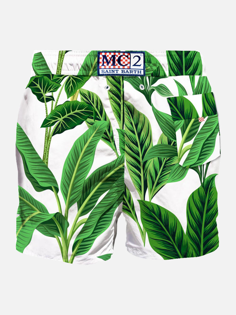 Man mid-length swim shorts Gustavia with tropical print