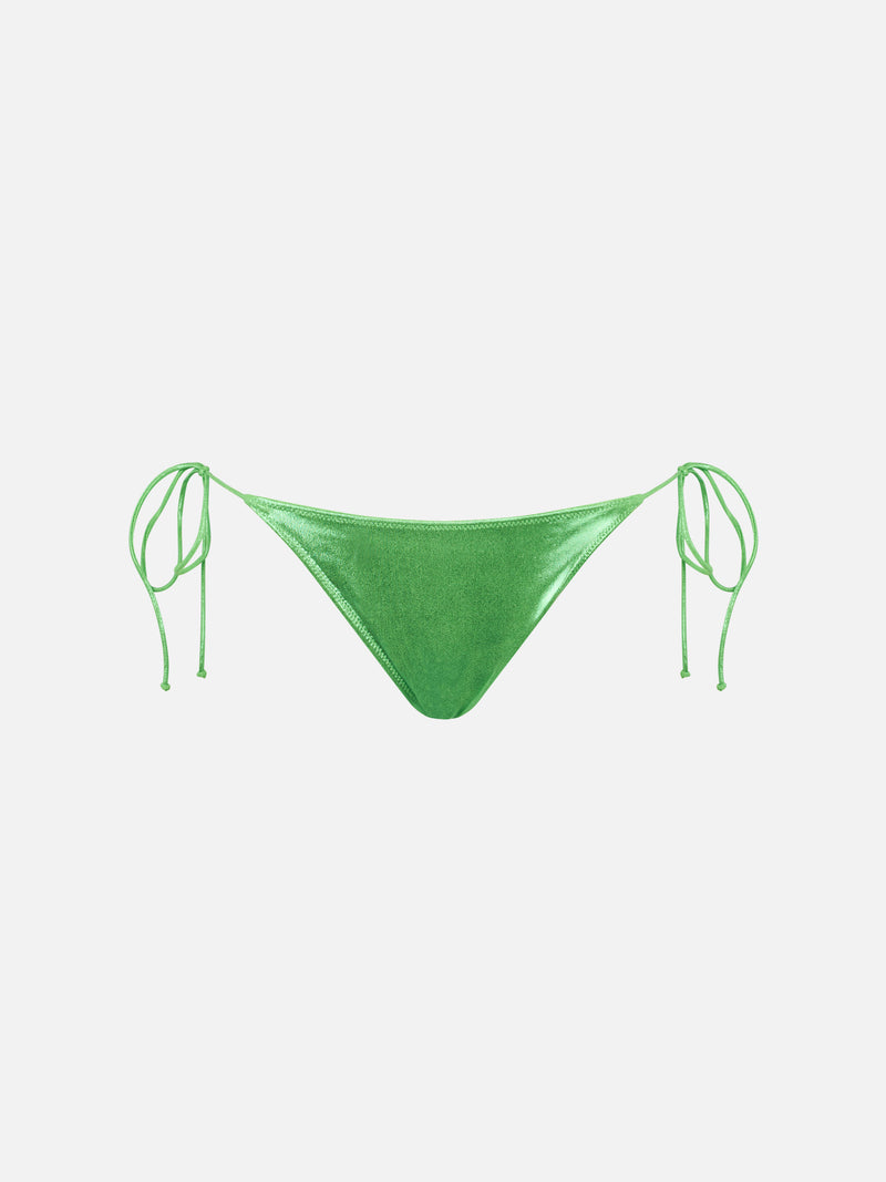 Woman lamina green swim briefs with side laces