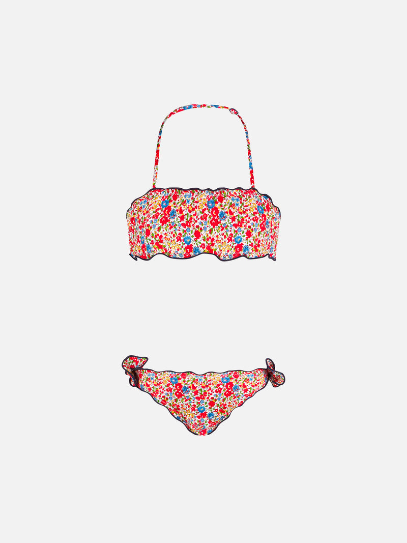 Girl bandeau bikini with multicolor flowers print