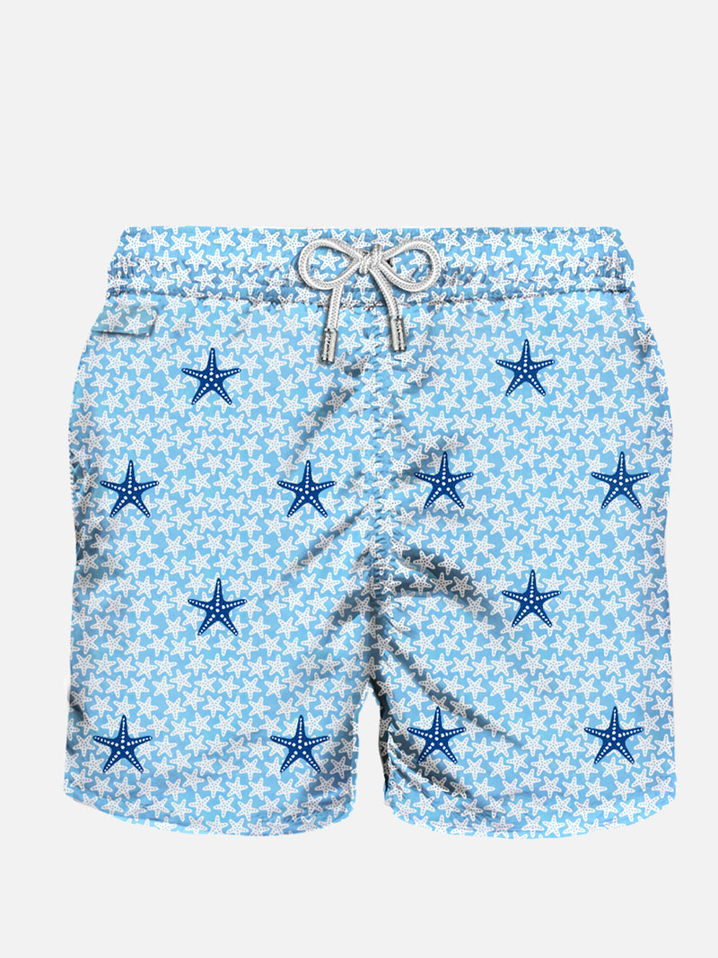 Man light fabric swim shorts with stars embroidery