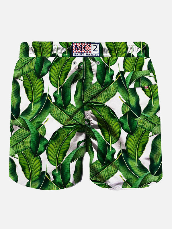 Mittellange Badeshorts mit Bananenblätter-Print