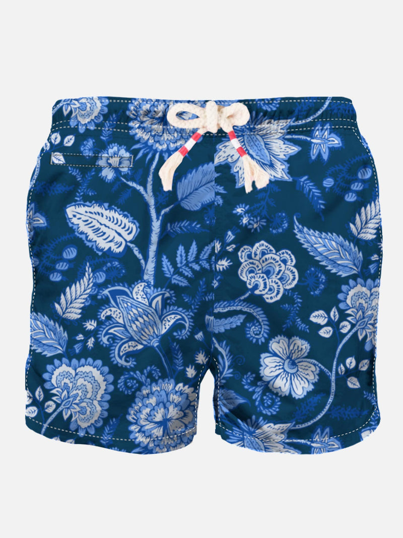 Man swim shorts with blue flower print