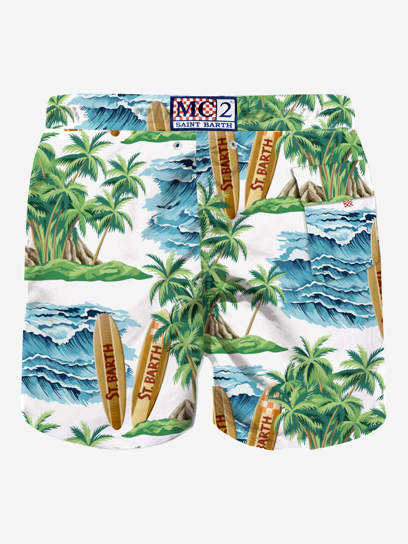 Mittellange Badeshorts mit Hawaii-Print