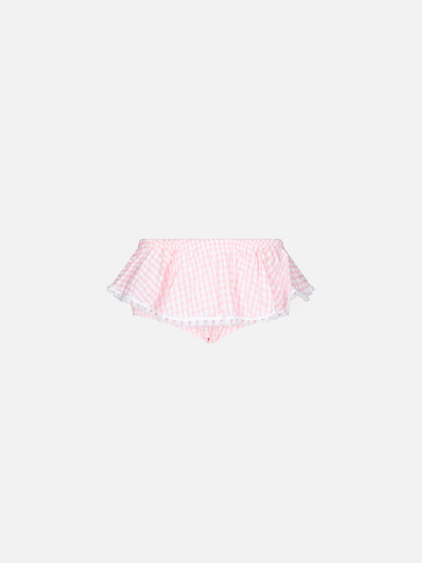 Enfant vichy print ruffled swim briefs with bows