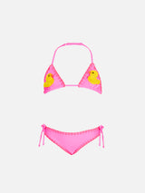 Girl triangle bikini with ducky crochet patch