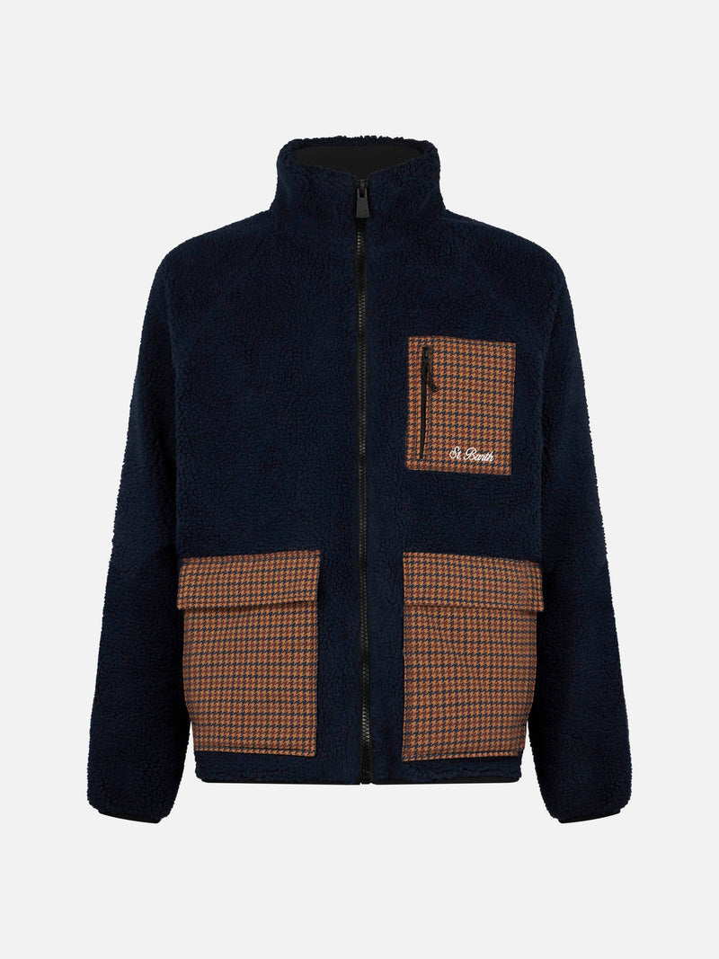 Man blue sherpa jacket with check patch pockets – MC2 Saint Barth