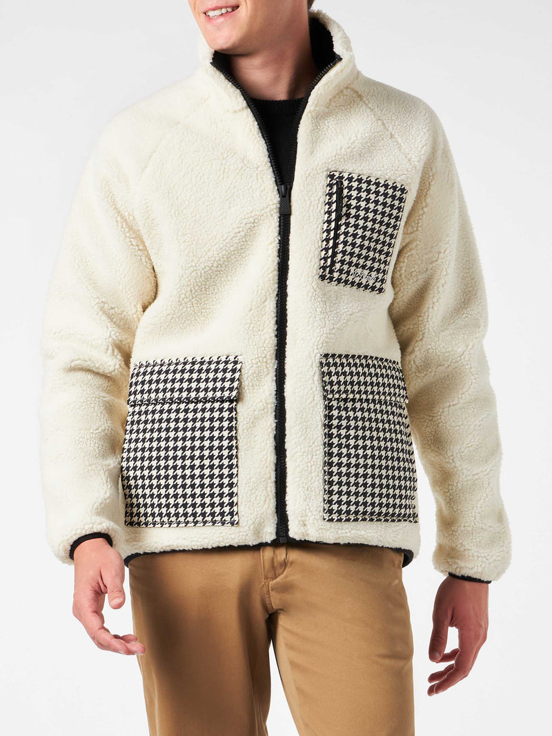 Patch-pocket sherpa fleece jacket