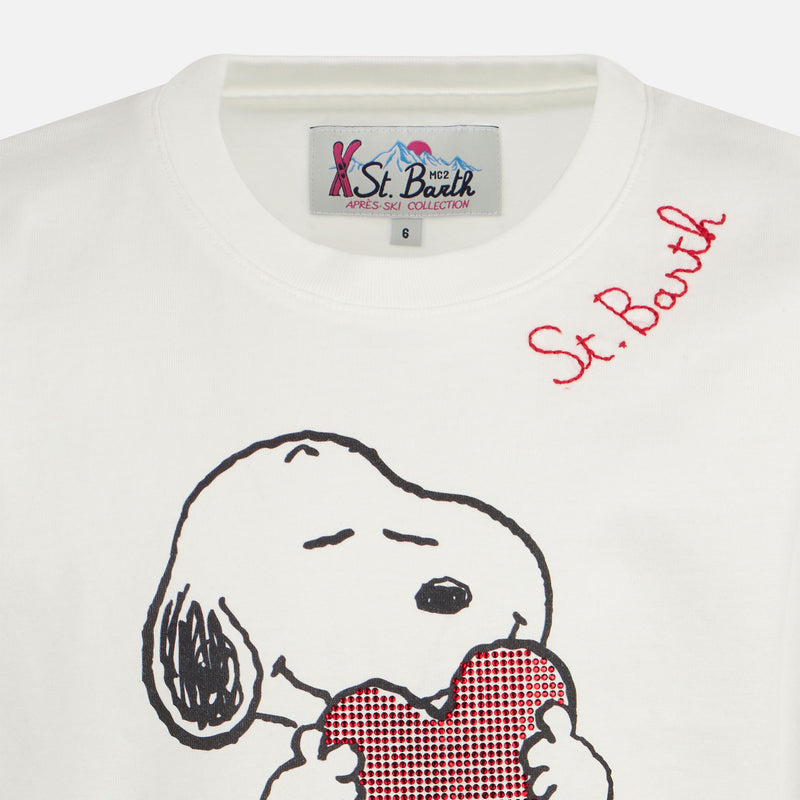 Girl Heavy Cotton T-Shirt with Snoopy Rhinestones Print | Snoopy Peanuts Special Edition 8 Yrs