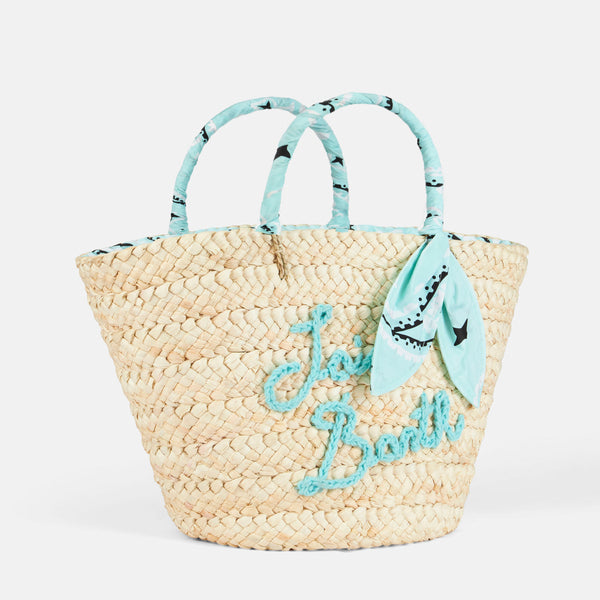 Small straw bag Kylie with embroidery and paisley handles