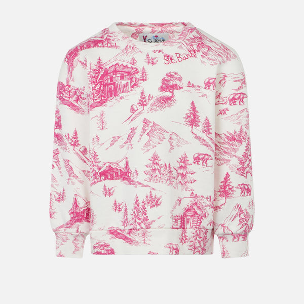 Girl crewneck sweatshirt with toile de jouy print