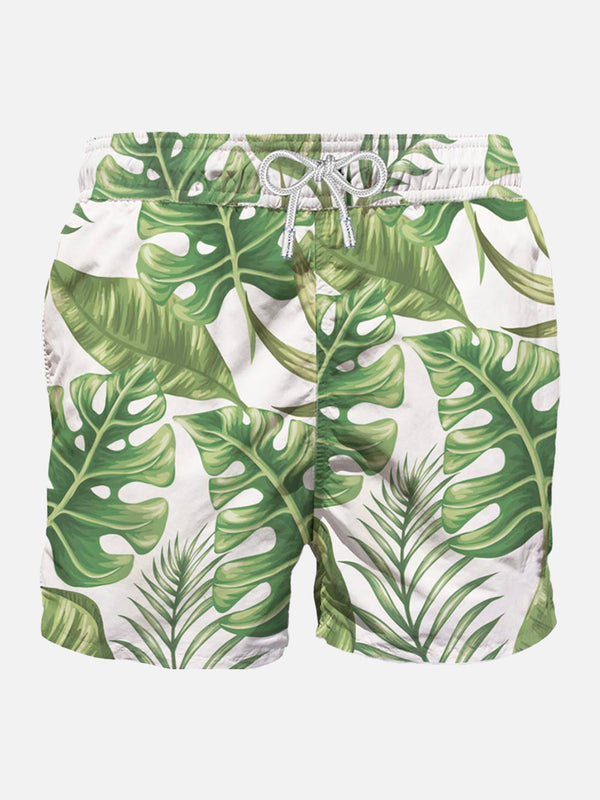 Mittellange Badeshorts mit tropischem Print