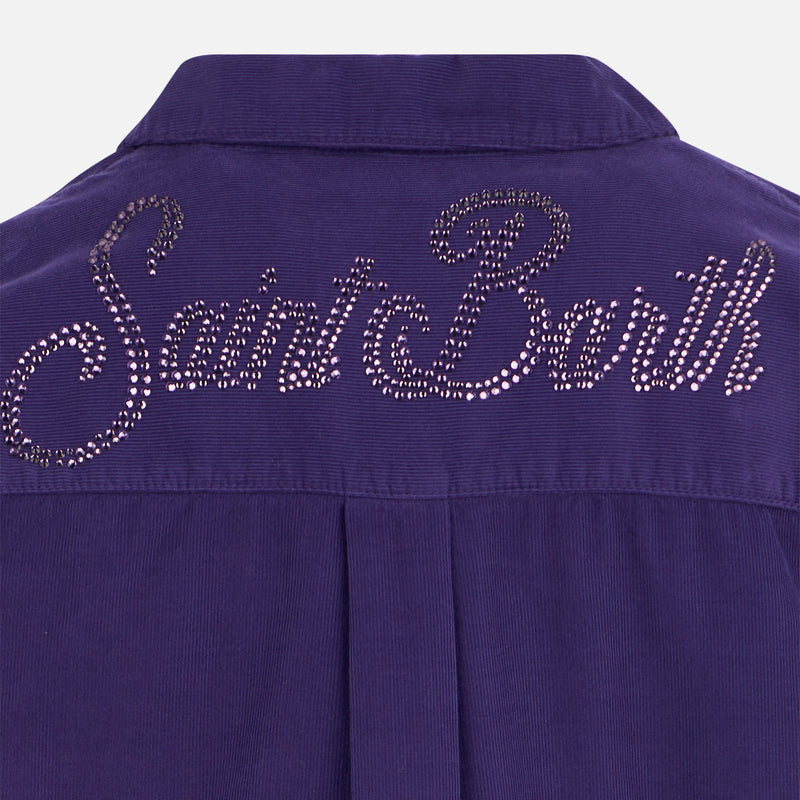 Girl velvet overshirt with Saint Barth rhinestones print