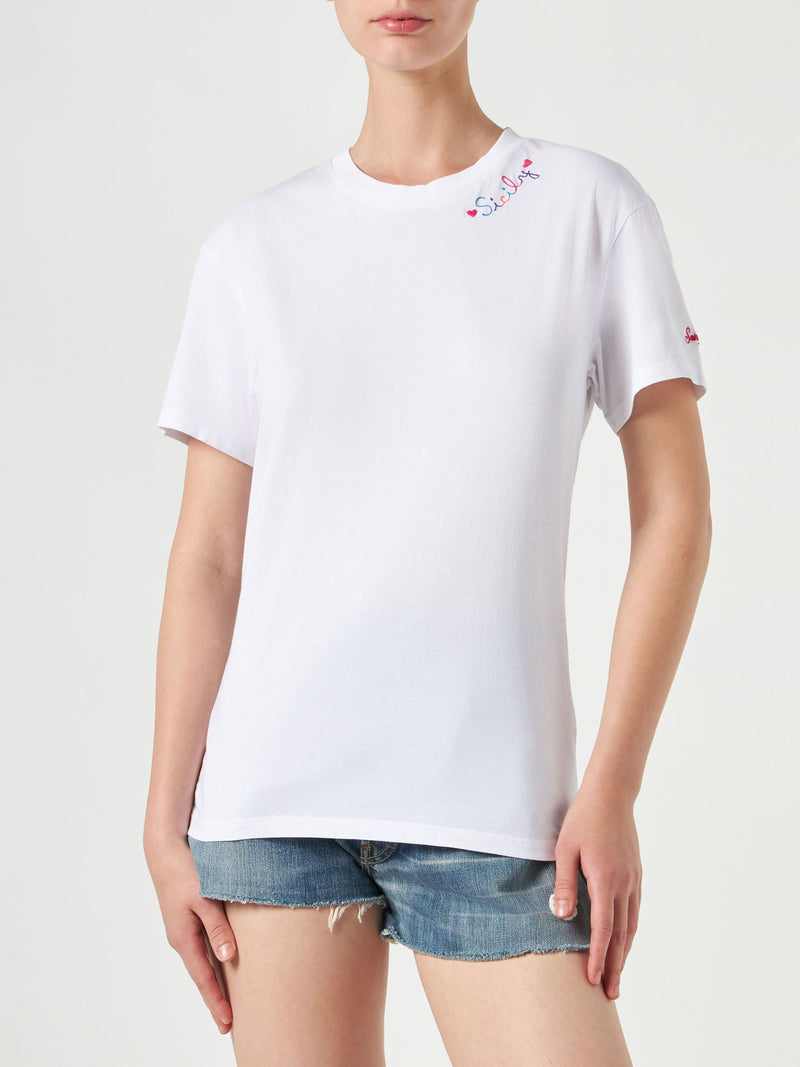 T-shirt donna in cotone con ricamo