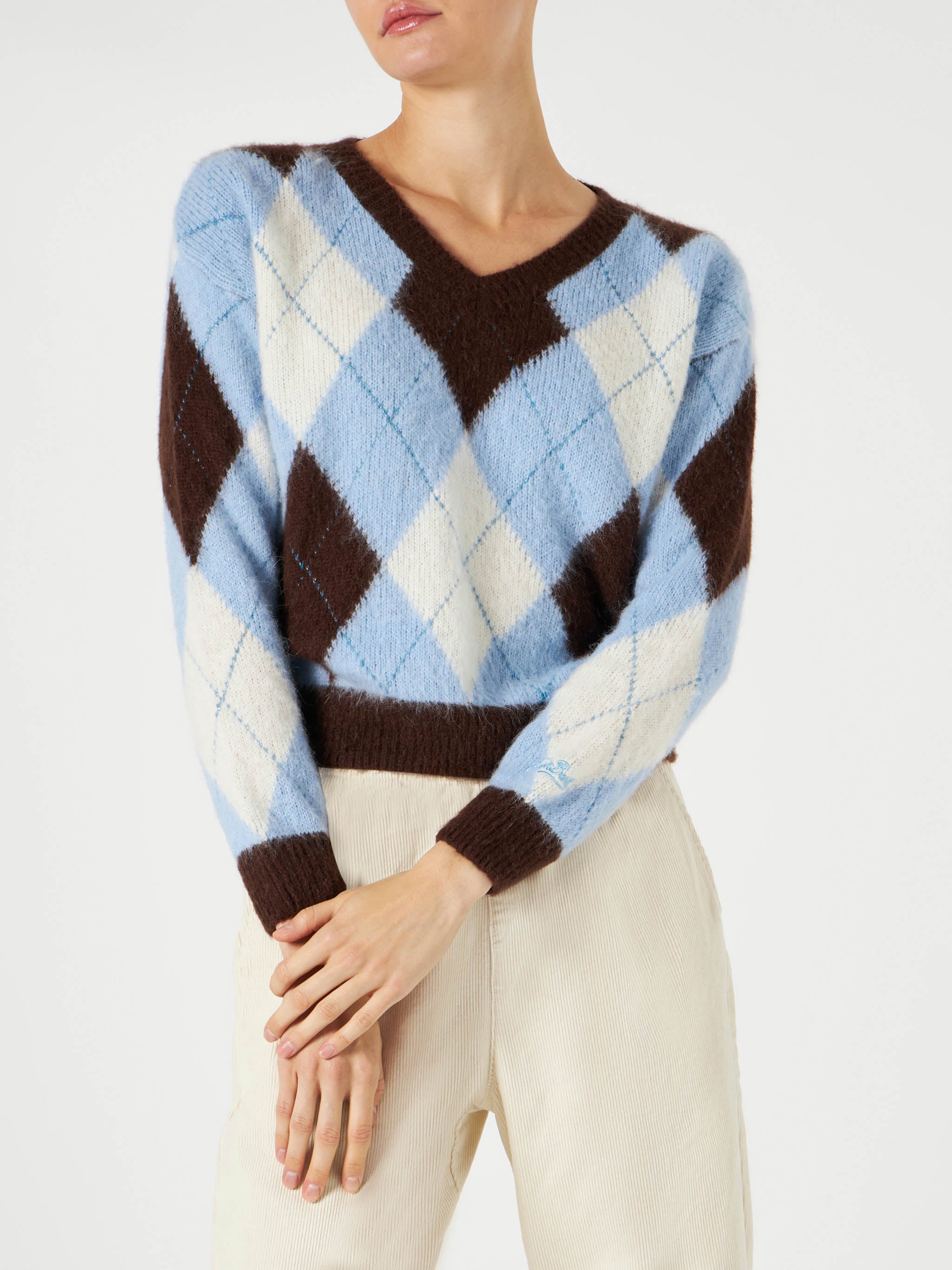 Woman cropped sweater with argyle pattern – MC2 Saint Barth